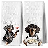 DAYOUER Funny Chef Wine Dachshund Gifts Kitchen Dish Towels, Dachshund Gifts for Women Men, Weiner Dog Decor Decorative Hand Tea Towels for Kitchen Bar Cart, 16x24 Inches Set of 2