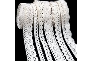 ZNZAKKA Beige Lace Ribbon Cotton Crochet Lace Trim Eyelet Lace Trim for Scrapbooking Dream Catcher Decorative Crafts Supply (33 Yards)