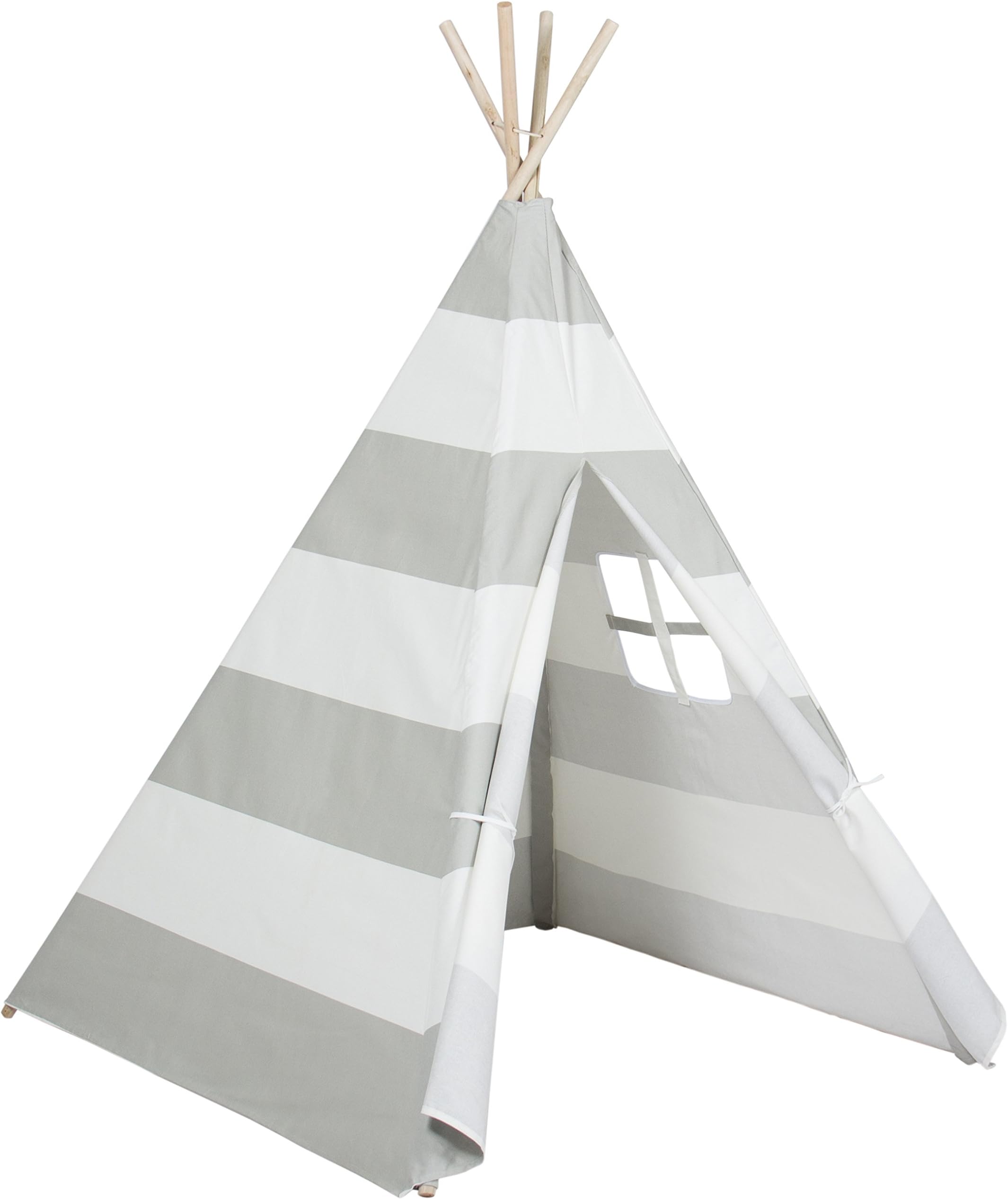 Children's Canvas Teepee Playhouse Tent - 100% Cotton - New Zealand Pine Wood Pole Imported (Grey Stripe)
