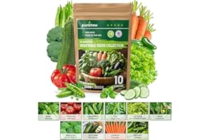 PLANTMEW 10 Vegetable Seeds Pack - Non GMO, Heirloom - Basil, Snap Pea, Broccoli, Bean, Jalapeño Pepper, Tomato, Lettuce, Cucumber, Carrot, Zucchini Seeds for Planting Home Garden