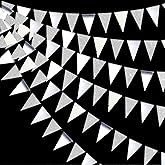 30 Ft Silver Party Decorations Glitter Metallic Paper Triangle Banner Flag Garland Pennant Bunting for Graduation Wedding Engagement Anniversary Bachelorette Birthday Baby Bridal Shower Party Supplies