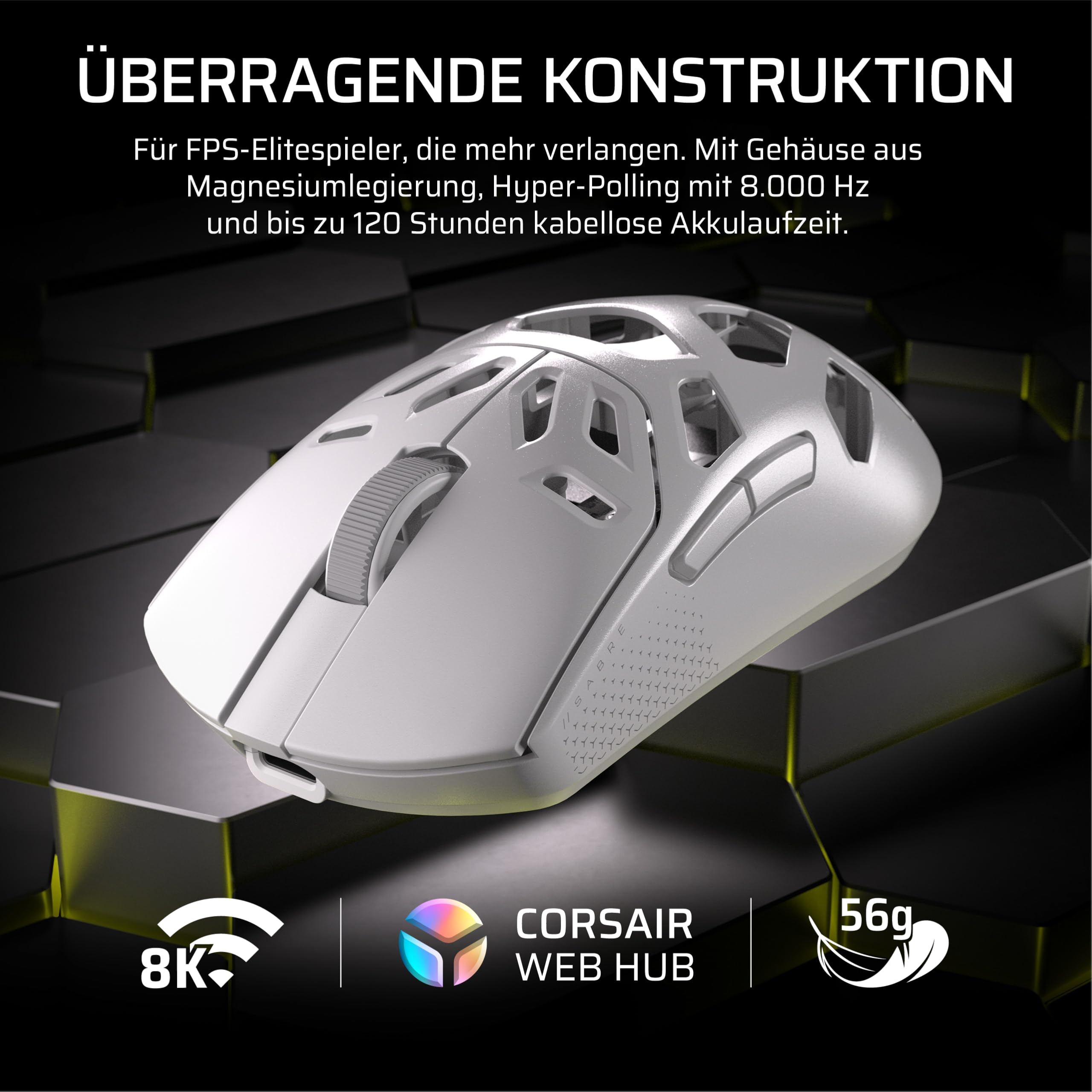 Corsair Sabre v2 PRO Kabellose MG FPS-Gaming-Maus – Weiß 2