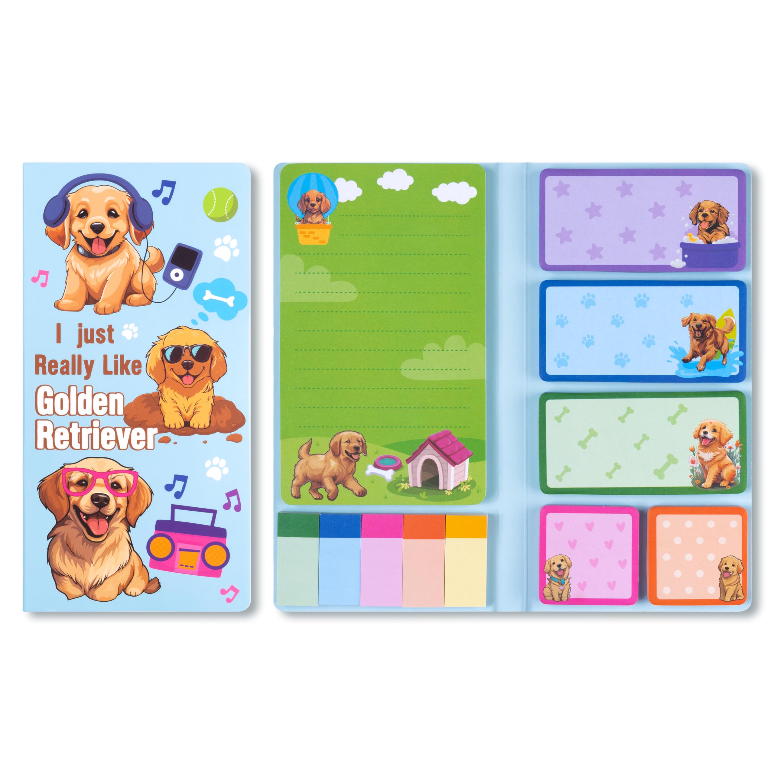 A1DIEE Golden Retriever Sticky Notes - 550 Sheet I Just Really Like Golden Retriever Bundle Writing Memo Pads, Cartoon Dog Self-Stick Notes Pads Page Marker Back to School Gifts for Student