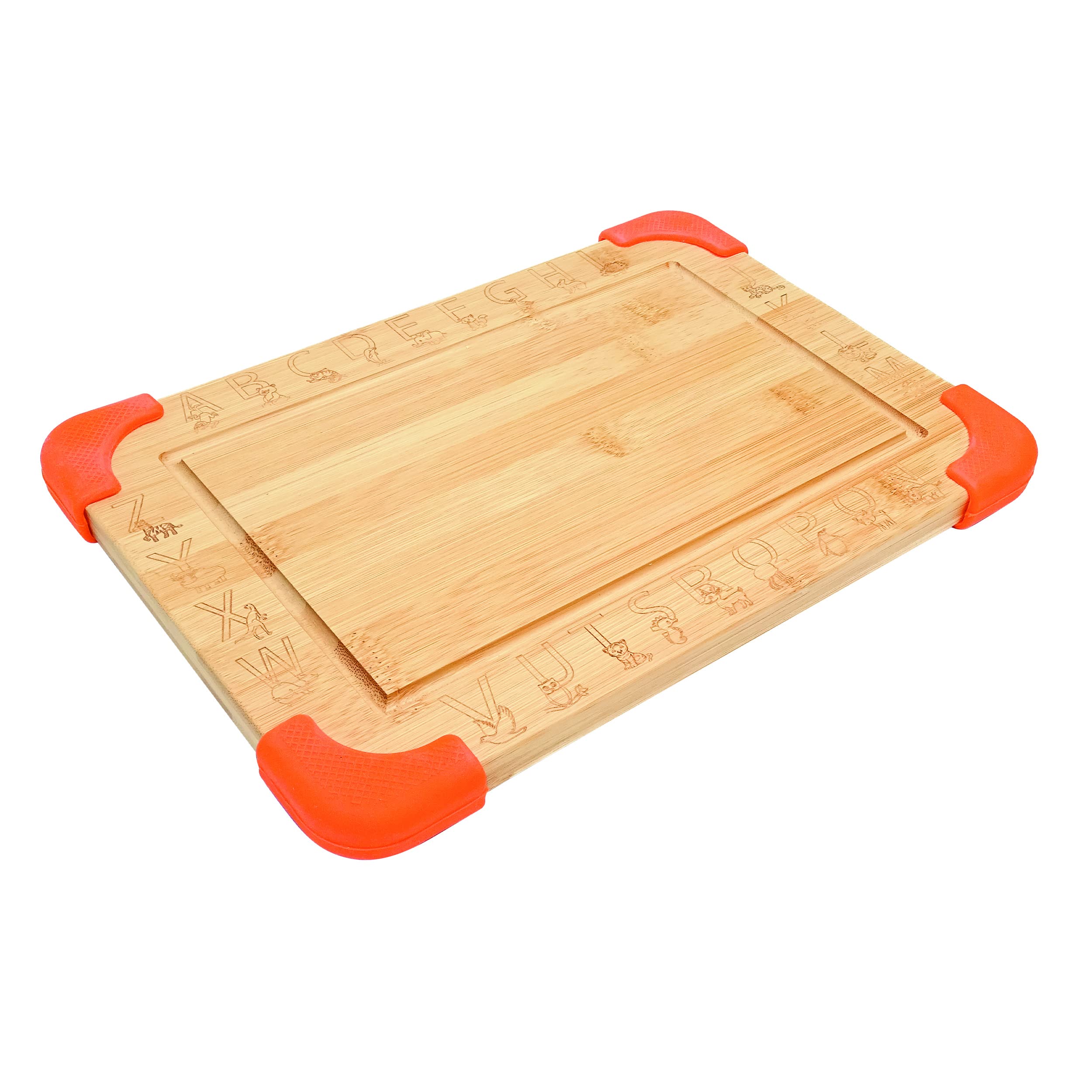 Kleiner Fuchs Children's Board Made of Bamboo (Orange), Non-Slip and Gentle on Any Surface, with Animal Alphabet for Fun Learning, Plus Gift Box