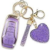Simocky Key Fob Cover with Heart Keychain, Girly Car Key Shell Case for Women, Compatible with Ford Fusion Mustang F150 Edge Explorer Lincoln MKZ MKC MKX Smart Remote Key Protector (5 Buttons-Purple)
