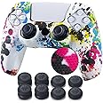 YoRHa Studded Printing Silicone Cover Skin Case for PS5 Controller x 1(Graffiti) with Pro Thumb Grips x 8