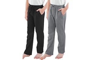 Cooraby Boys Cotton Adjustable Waist Pants Loose-Fit Pants with Pockets Casual Drawstring Sweatpants