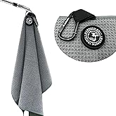 Magnetic Golf Towel with Clip, Microfiber Waffle Design - Industrial Strength Magnet for Strong Hold to Golf Bags, Carts & Clubs - Gray