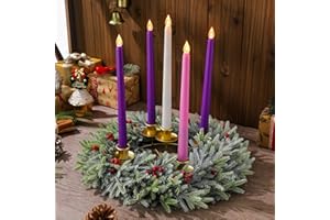 XunYee Advent Candle Holder Wreath Set of 5 with 5 Flameless Candles Christmas Advent Berry Champagne Flower Wreath Rings for Table Centerpiece Fireplace Festival Home Church Decor(Fresh)