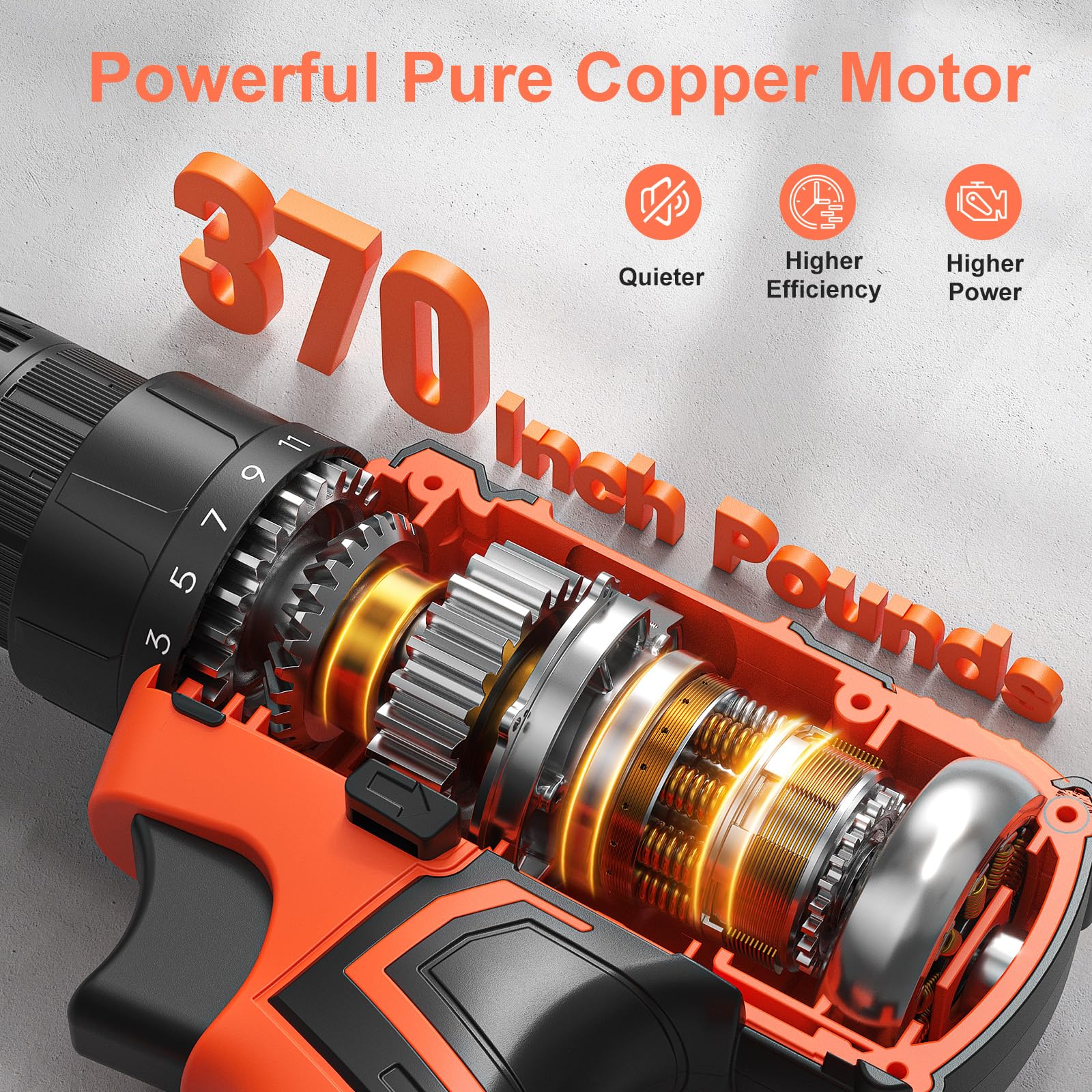 Cordless Drill Set, VIWKO 20V Power Drill with Power Pack 2.0Ah and Charger, 3/8-Inch Keyless Chuck Electric drill, 25+1 Position, 42pcs Drilldriver Bits/Screws for DIY Projects (Orange)