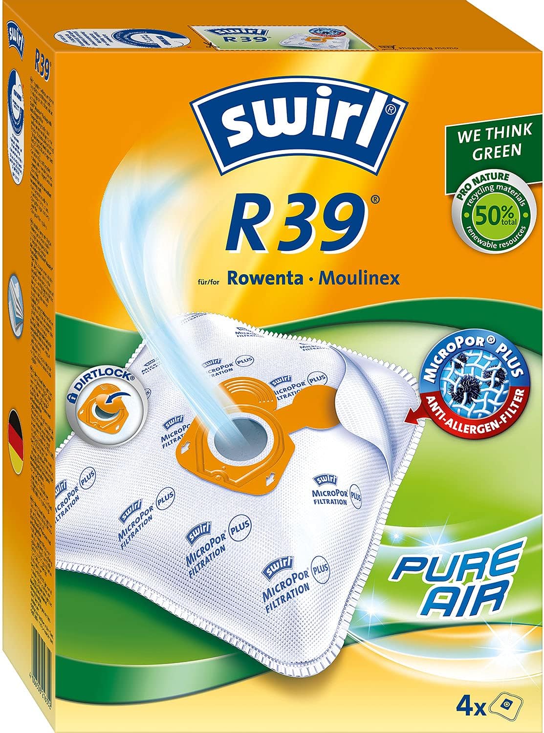 SwirlFleece Vacuum Cleaner Bags R 39 - for Rowenta and Moulinex Vacuum Cleaners Pack of 4