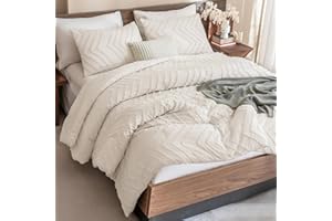 Andency Queen Comforter Set Beige, Comforters Queen Size Boho Cream Soft Warm Tufted Neutral Bedding Comforter Sets for Queen Bed, 3 Pieces Aesthetic Chevron Farmhouse Cute Bohemian Textured Bed Set