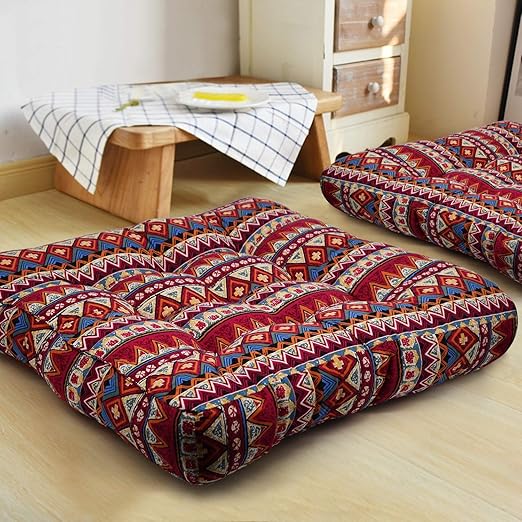 Higogogo Bohemian Floor Pillow Large Mandala Meditation Pillow Square Boho Seat Cushion Indian Yoga Cushion Floor Pad For Home Bay Window Party