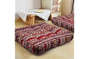 HIGOGOGO Bohemian Floor Pillow, Large Mandala Meditation Pillow Square Boho Seat Cushion Indian Yoga Cushion Floor Pad for Home Bay Window Party Garden Decoration, 22x22 Inch, Stripe Red