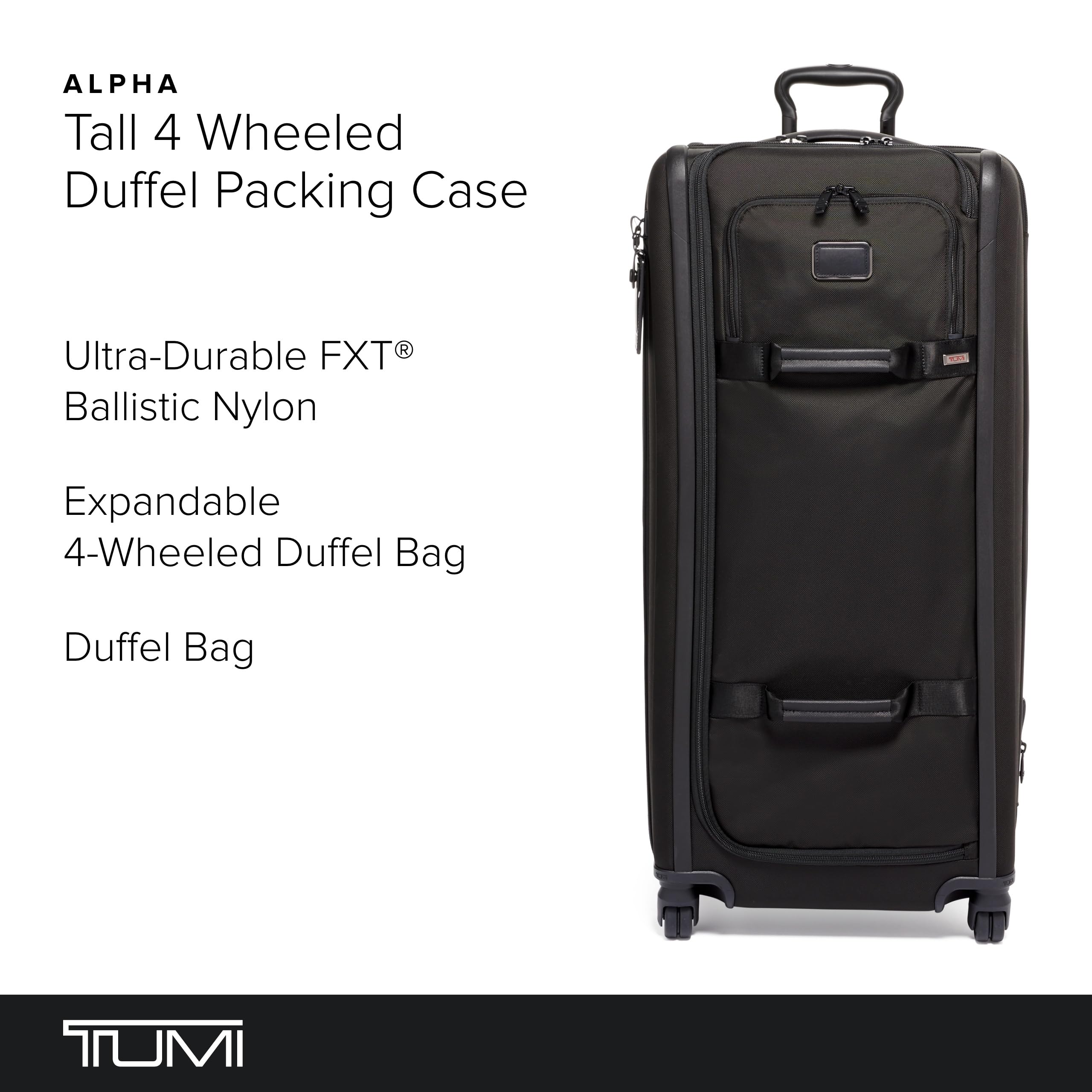 TUMI Alpha Tall 4-Wheeled Duffel Packing Case - Hybrid Travel Suitcase with Integrated Shelving - Black