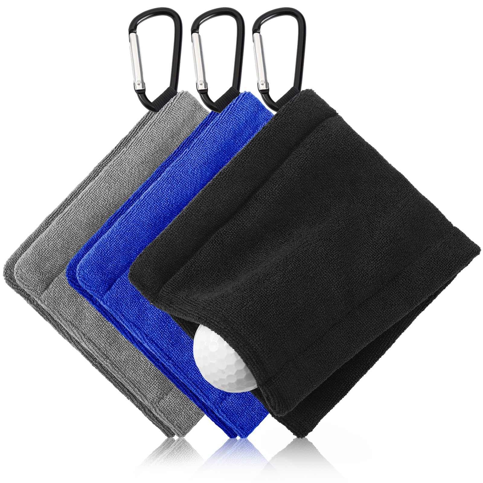 Photo 1 of SmoothNovelty 12 Pieces Golf Ball Towel 5.5 x 5.5 Inch, Wet and Dry Small Pocket Towel with D Clip Portable Golf Ball Cleaner Accessories for Men Women Course Exercise