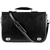 Time Resistance Leather Briefcase for Men - Italian Full Grain Leather Laptop Bag - Messenger Bag - Gift Box Included
