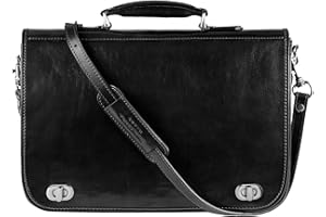 Time Resistance Leather Briefcase for Men - Italian Full Grain Leather Laptop Bag - Messenger Bag - Gift Box Included