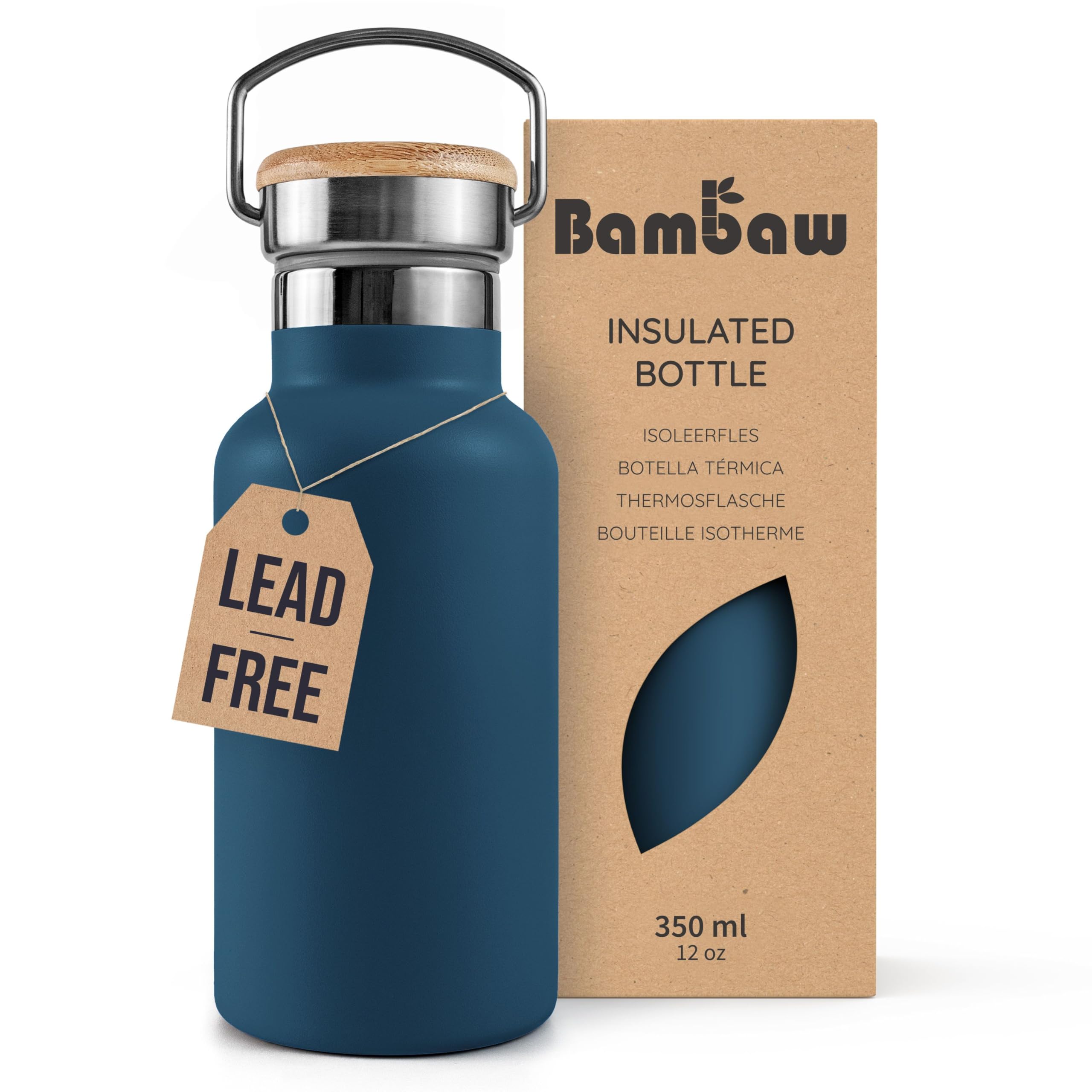 Bambaw Stainless Steel Insulated Water Bottle 350ml, Metal 350ml Water Bottle, Double-Walled, Reusable & Leak-Proof, Lightweight & Fits Cup Holder, Great for Travel (Aegean Blue)