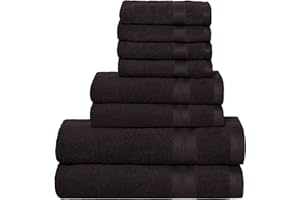 BOUTIQUO 8 Piece Towel Set 100% Ring Spun Cotton, 2 Bath Towels 27X54, 2 Hand Towels 16X28 and 4 Washcloths 13X13 - Ultra Soft Highly Absorbent Machine Washable Hotel Spa Quality - Chocolate Brown