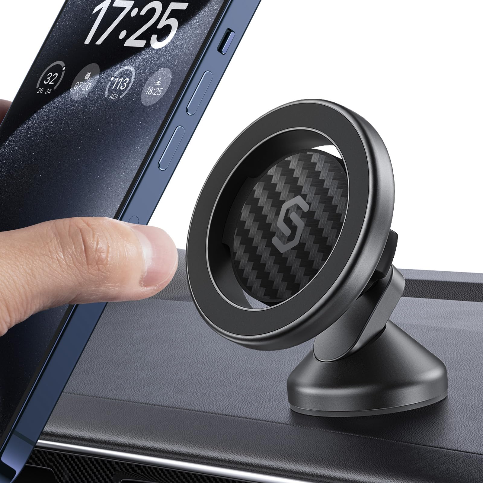 SYNCWIRE MagSafe Car Mount - Flexible Rotation Magnetic Phone Holder for Dash, Strong Magnets, Universal Compatible iPhone, Samsung, Pixel - MagSafe Car Accessories