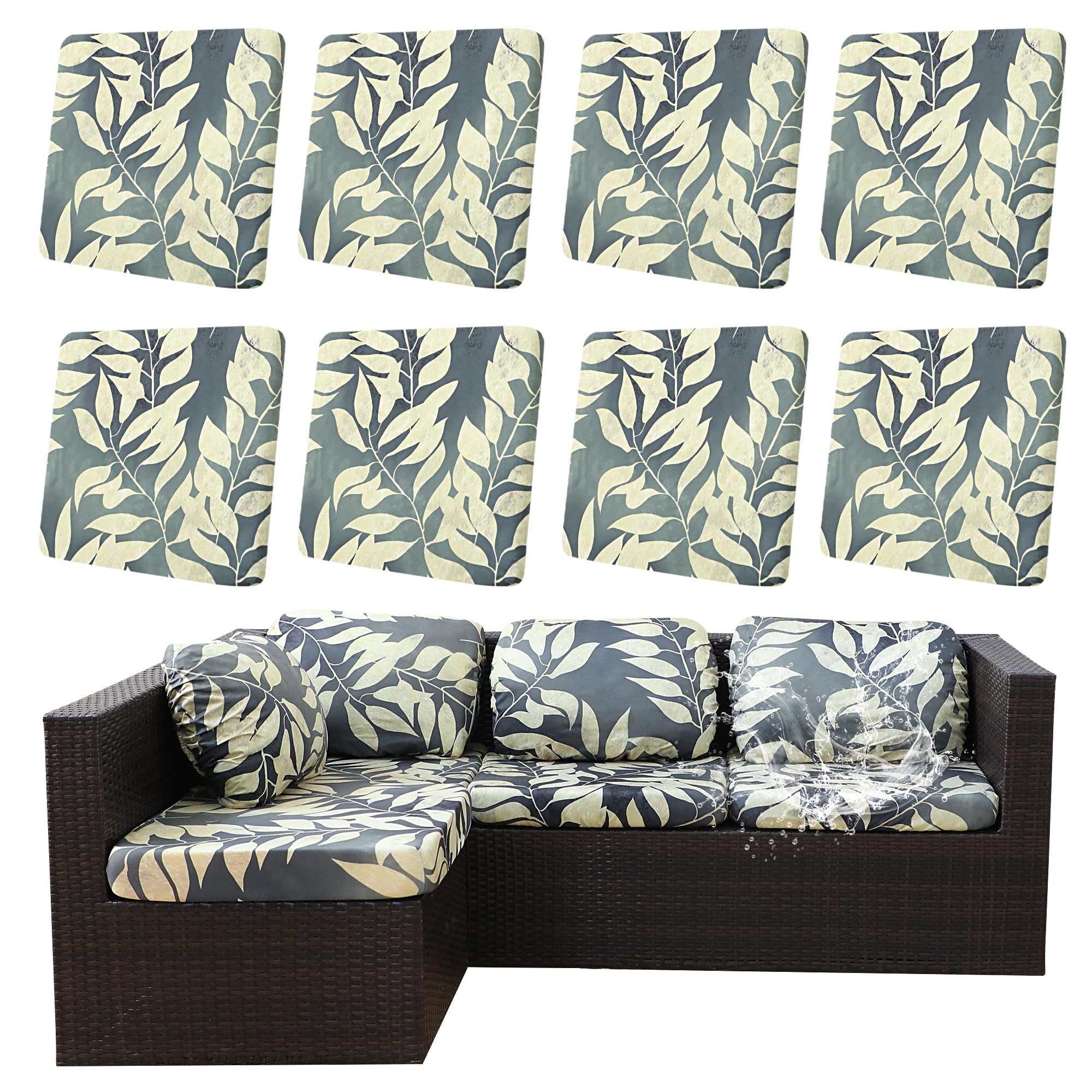 Photo 1 of DREAHOTEXTIL 8Pcs Outdoor Cushions Covers Waterproof, Patio Cushion Covers, Stretch Cushion Covers Replacement,Cushion Slipcovers, Furniture Cushion Covers (Black Fantasy, 8PCS-Print)