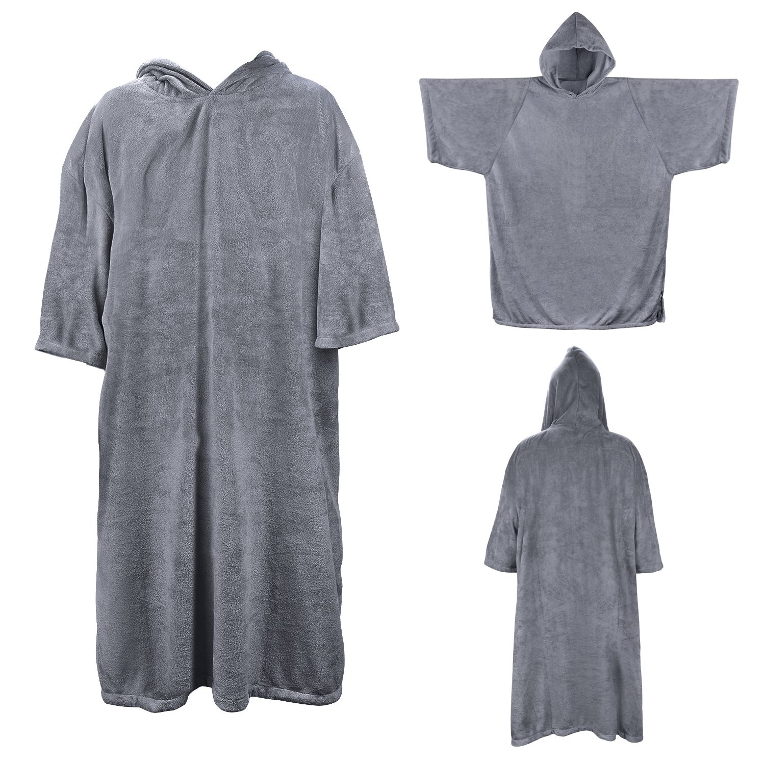 Tirrinia Unisex Surf Beach Wetsuit Changing Towel Robe with Hood for Surfer Swimmer Outdoor Grey