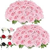 LELEE Artificial Roses Bulk Pink Silk Rose with Stem, 52pcs Fake Flowers Decoration for Wedding Table Centerpieces Bridal Bouquet Home Decor