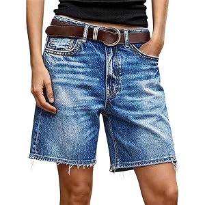 Flamingals Thigh Length Mid Waist Denim Shorts for Women | Wash Raw Hem Casual Thigh Length Summer Jean Without Belt