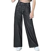EXARUS Girls Jeans Pants Wide Leg/Flare/Skinny Denim Pant Ripped High Waist Elastic Band Casual with Pockets Kids 6-14Y