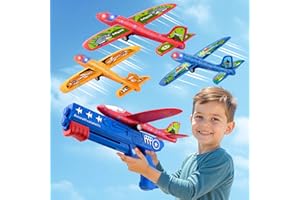 BIGDREAM 3 Pack LED Airplane Launcher Toys - Foam Glider Catapult Aircraft Plane Toy with Stickers - 2 Flight Mode Outdoor Flying Toys for Age 3 4 5 6 7 8 9 10 11 12 Year Old Kids Boys Girls Birthday Gifts