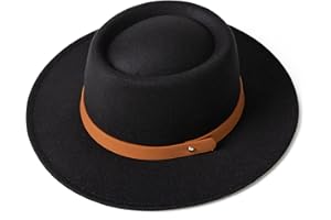 EOGIMI Lady Retro Wide Brim Fedora Floppy Pork Pie Hat with Belt Buckle