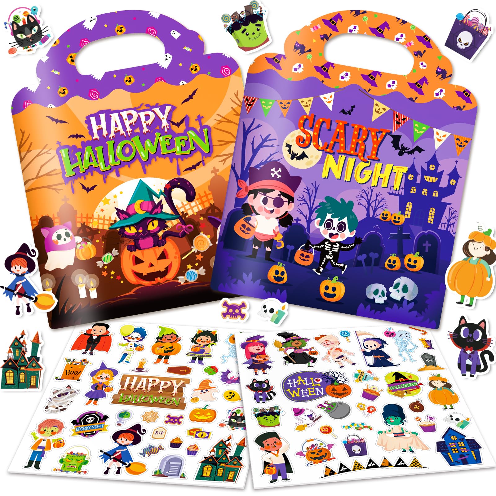 Photo 1 of 2 Pack Halloween Reusable Sticker Books for Toddlers 1-3, Activities Books Crafts for Kids 2-4, Removable Jelly Stickers for Girls Boys 3-5, Travel Toys Holiday Gifts Halloween Basket Stuffers