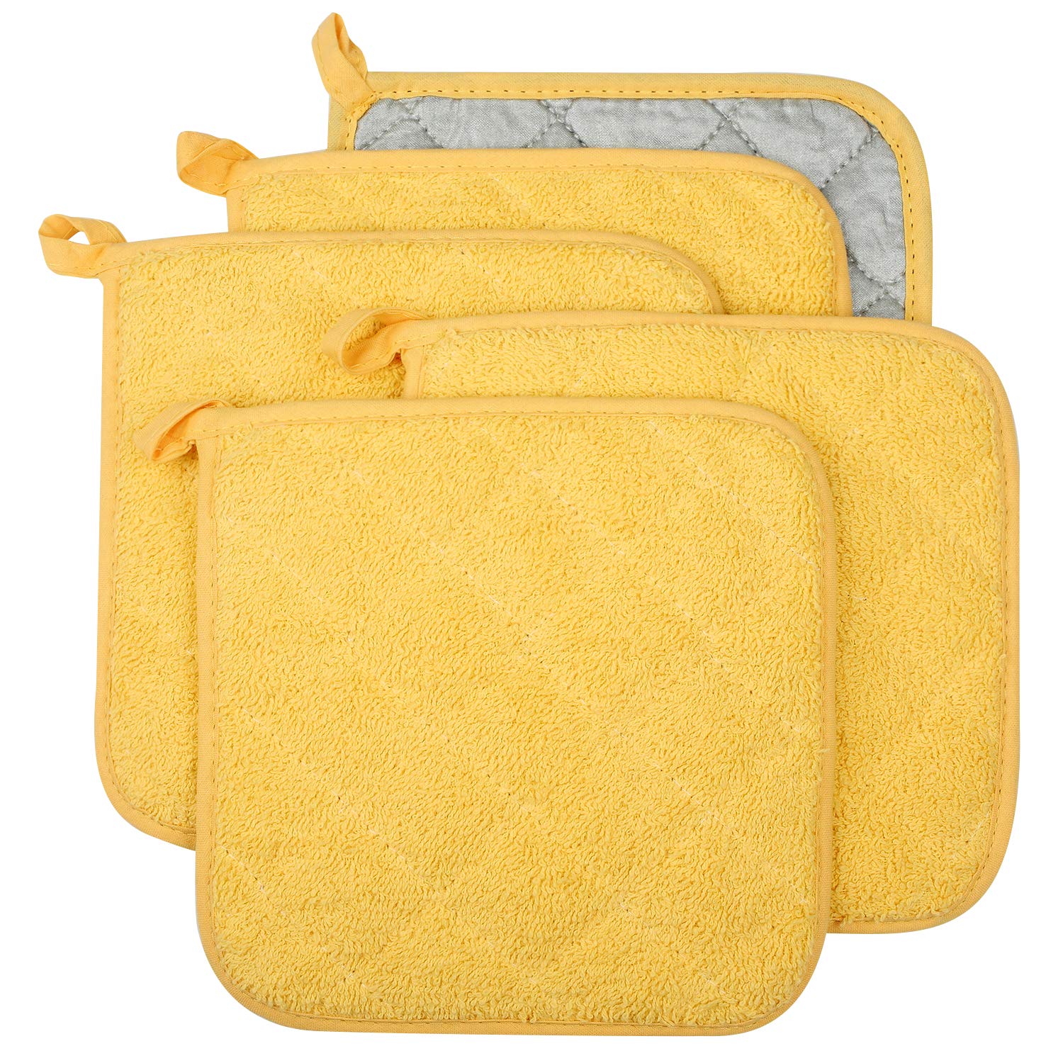 Lifaith 100% Cotton Kitchen Everyday Basic Terry Pot holder Heat Resistant Coaster Potholder for Cooking and Baking Set of 5 Yellow
