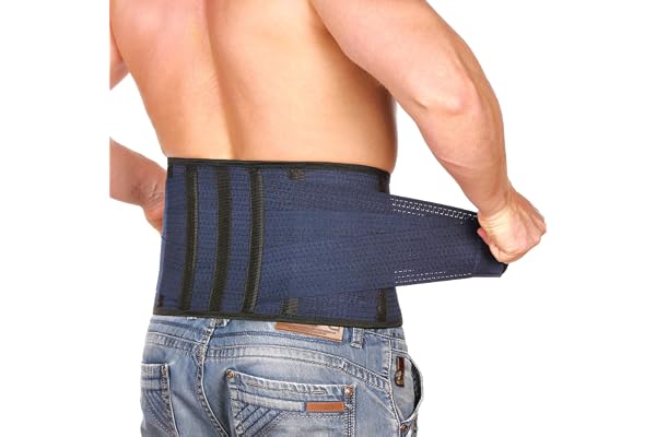 AVESTON Back Support Lower Back Brace for Back Pain Relief: Thin Breathable Rigid 6 ribs Adjustable Lumbar Support Belt for M