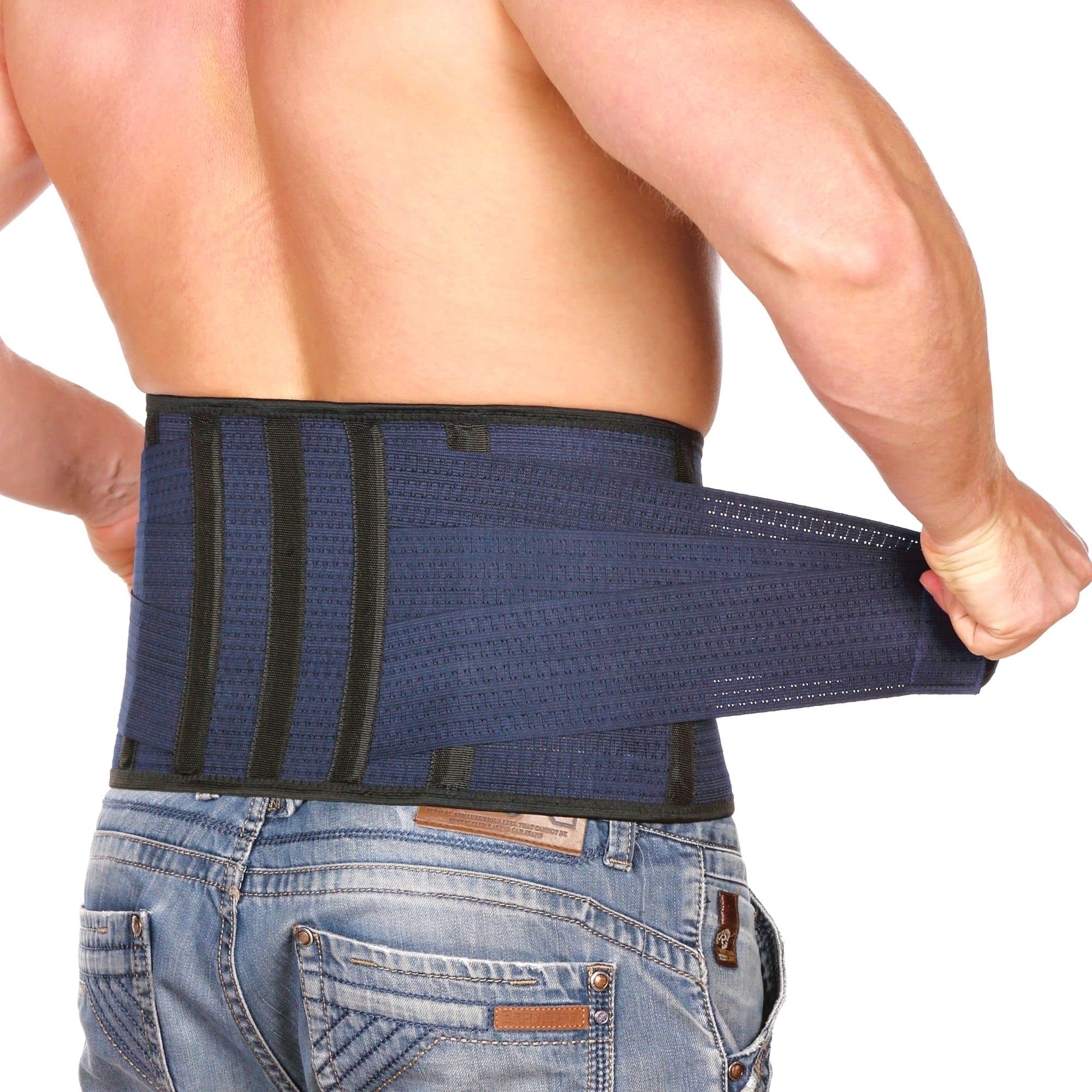 AVESTON Back Support Lower Back Brace for Back Pain Relief: Thin Breathable Rigid 6 ribs Adjustable Lumbar Support Belt for Men/Women Keeps Spine Straight and Safe – Large