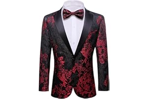 BARRY.WANG Barry. Wang Men's Sport Coats & Blazers Flower Suit Jacket 1 Button Paisley Tuxedo Mardi Gras Carnival Parade Gift