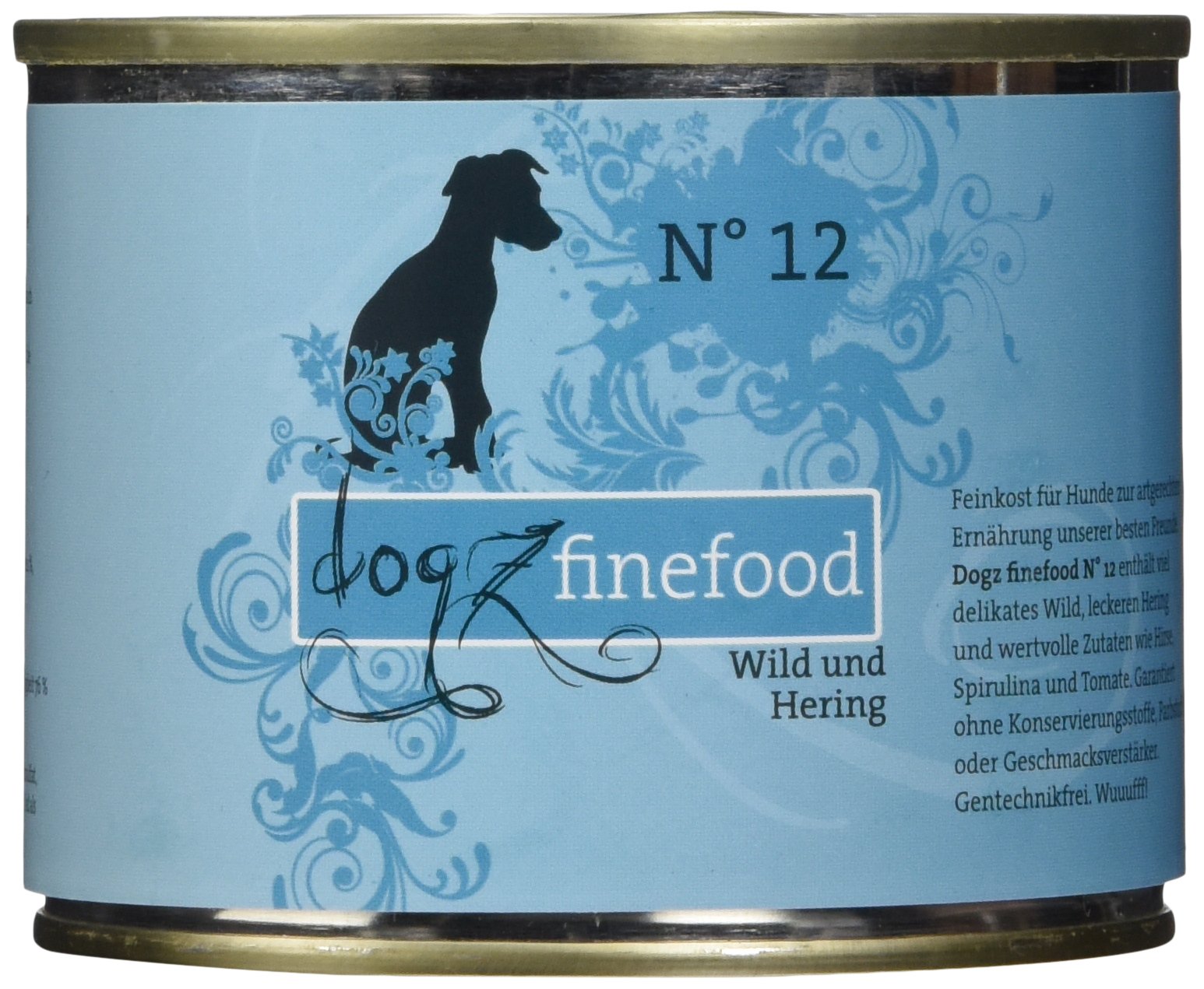 dogz finefood Wet Dog Food - N° 12 Wild & Herring - Fine Food Wet Food for Dogs & Puppies - Grain Free & Sugar Free - High Meat Content 6 x 200 g Tubs