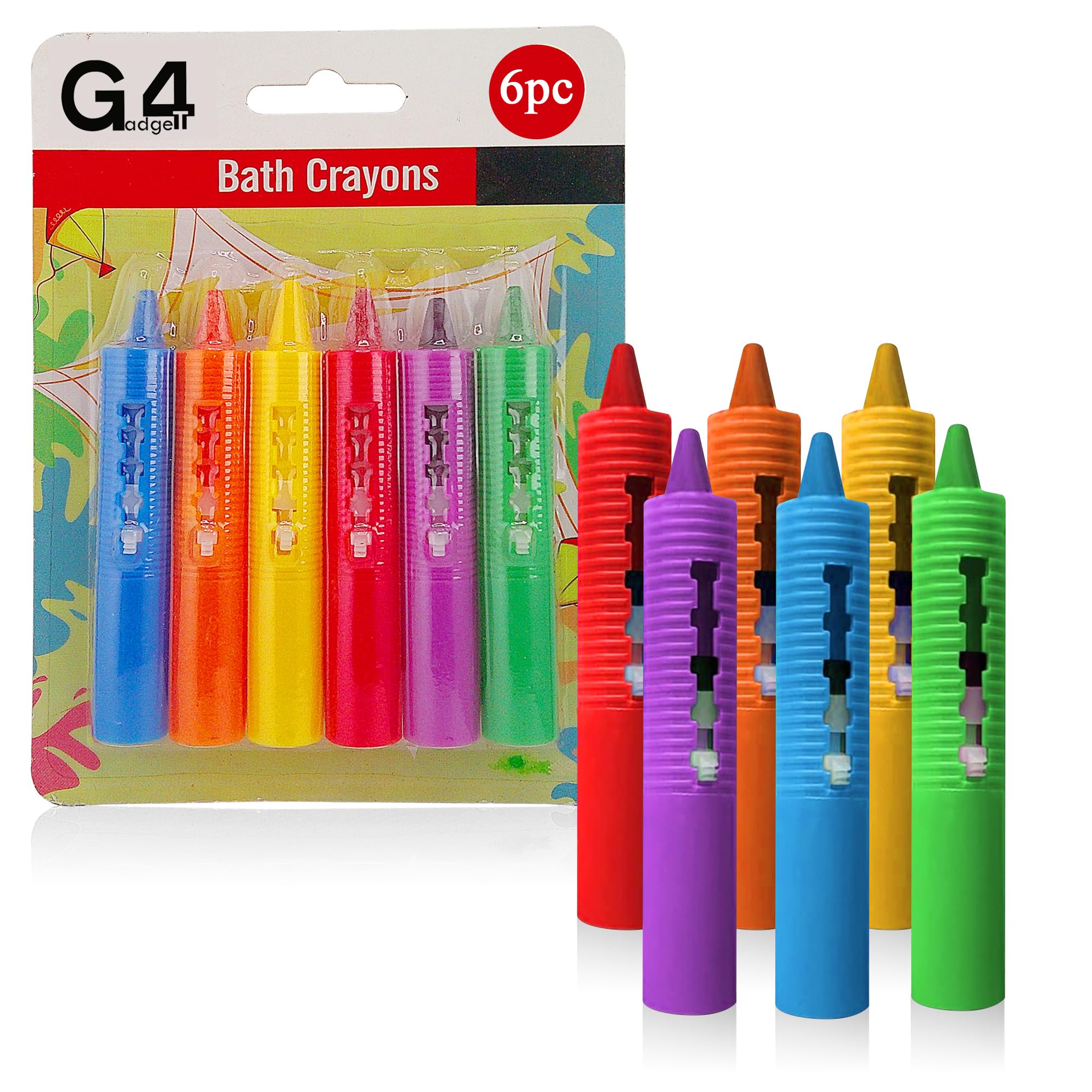 G4GADGET Baby Bath Crayons – Pack of 6 Washable Crayon Pens – Non-Toxic Bathtime Drawing Toys – Mess-Free, Easy to Clean, Fun Crayons for Tiles, Tubs & Shower Walls