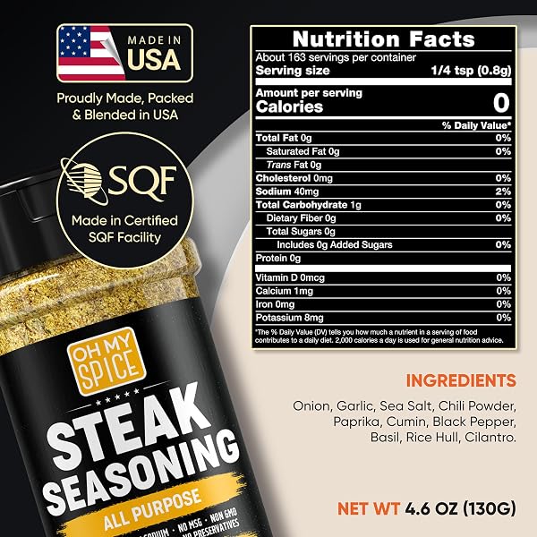 STEAK SEASONING ALL PURPOSE SEASONING MIX – GLUTEN FREE & LOW SODIUM MEAT SEASONINGS FOR RIBEYE, NY STRIP & TOMAHAWK. STEAKS SEASONINGS FOR GRILLING. BEEF STEAKS SALT BLEND. STEAK RUB SPICES. 4.6OZ