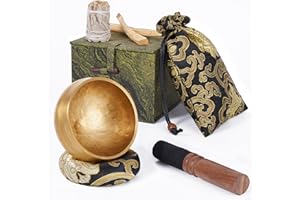 alasemo Tibetan Singing Bowl Set (3.15 Inch, copper) - Hand-Hammered, Perfect for Sound Bath, Yoga & Meditation Stress Relief, Comes with Gift Box, Free Palo Santo Wood + California White Sage