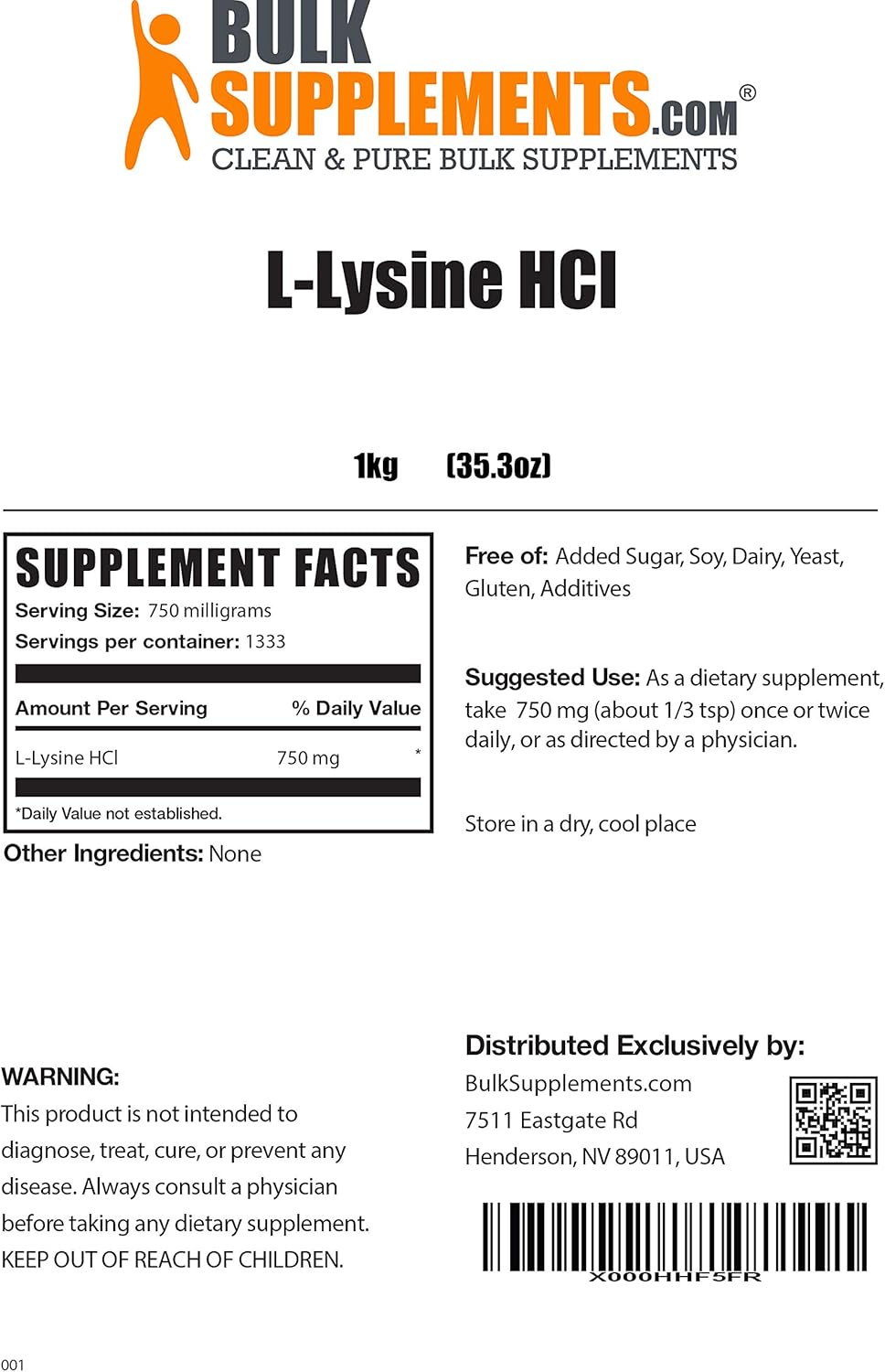 BulkSupplements L-Lysine HCL Powder (1 Kilogram): Health & Personal Care