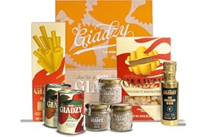 Giadzy by Giada De Laurentiis Italian Gourment Gift Box - Includes Mini Olive Oil Extra Virgin, Organic Gnocchetti Pasta, Organic Bucatini Pasta, Spicy Seasonings, Peeled Yellow & Red Datterini Tomatoes
