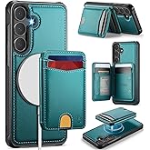 Usroom for Samsung Galaxy S25 FE Case Wallet Compatible with Magsafe, RFID Blocking Magnetic Card Holder 2 in 1 Detachable Kickstand Shockproof Phone Case for Galaxy S25 FE 6.7" Bluish Green