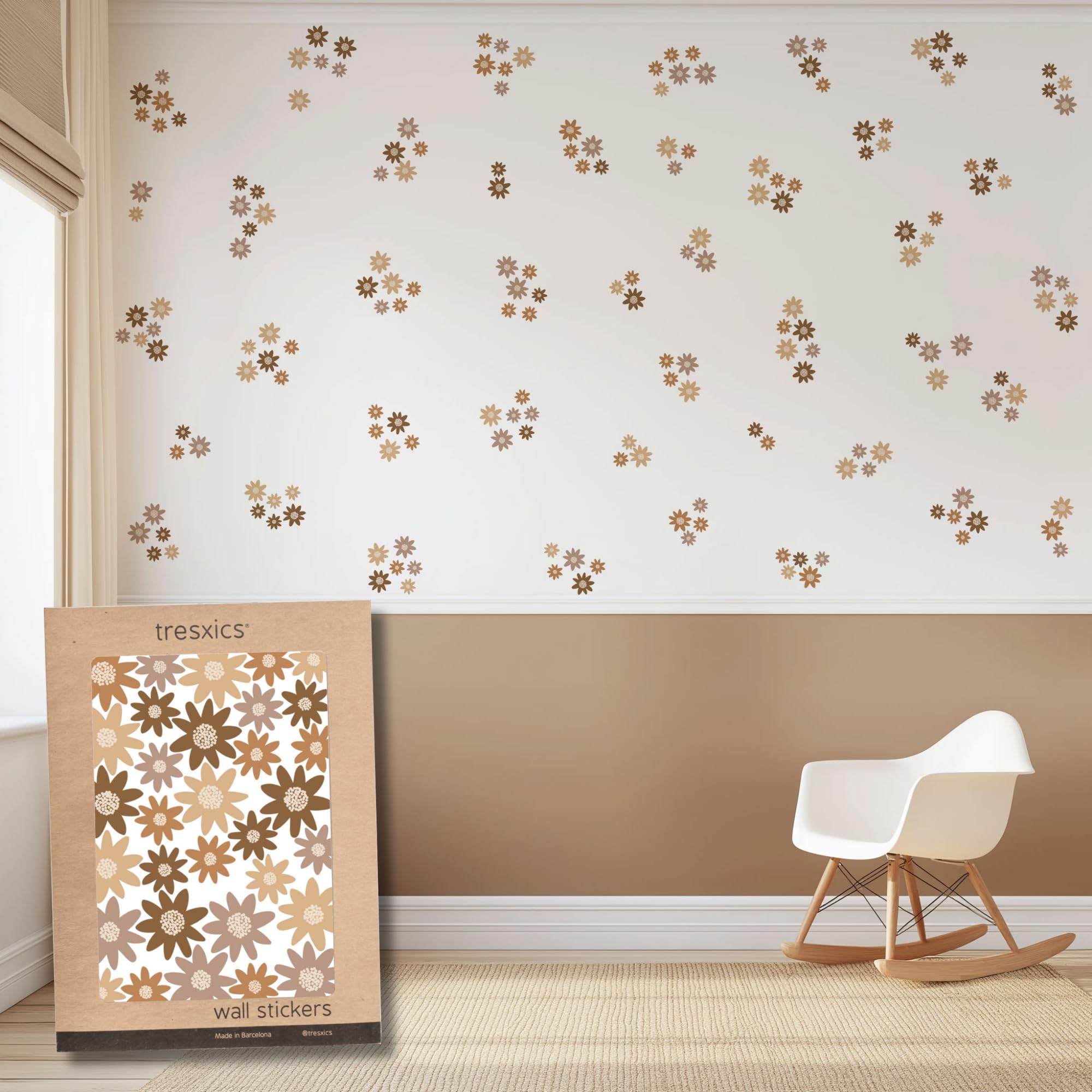 Decorative Wall Stickers | Flower Wall Sticker | Wallpaper Effect | Covers 9 m² | 192 Pieces | TRESXICS (Brown)