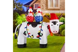 SIKADEER 6 FT Christmas Blow Up Inflatable Decorations, Turkey Standing on Cow, Outdoor Xmas Decor with Built-in Bright LED Lights, IP68 Waterproof Fan for Holiday, Lawn, Party, and Yard Display