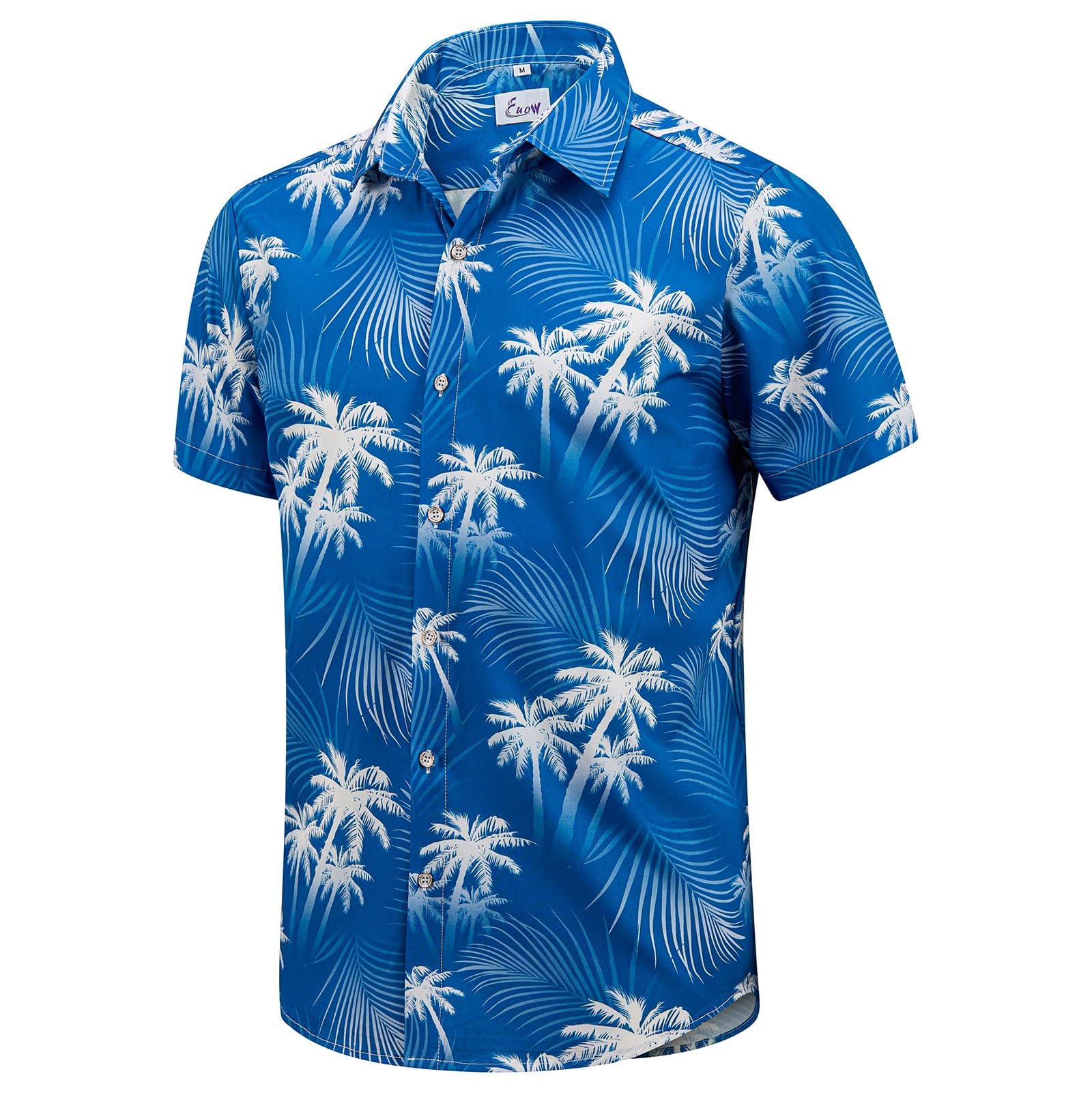 EUOW Men's Hawaiian Shirt Short Sleeve Printed Button Down Summer Beach Dress Shirts（Palm Tree Blue,2XL Image