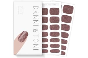 DANNI & TONI Semi Cured Gel Nail Strips Dusty Rose Brown Shimmery Glitter Gel Nail Stickers 28 Stickers | Mocha Sparkle