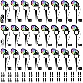 SUNVIE RGBW Low Voltage Landscape Lights Colored with Remote Control 24Pack | Halloween Decor Waterproof Color Changing Landscape Lights Outdoor RGB Spotlight for Yard Garden House (Require Transformer)