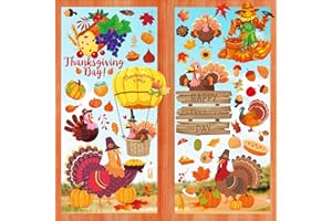 Suponar Thanksgiving Window Clings, 8 Sheet Fall Window Clings for Glass Windows, Fall Decorations for Home, Fall Turkey Window Stickers for Thanksgiving Autumn Fall Decor
